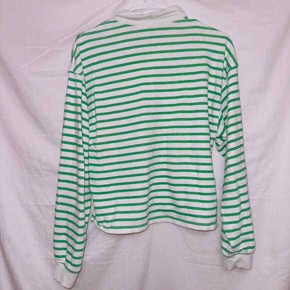 H&M Divided Green White Striped Long Sleeve Collared Top women's size XS - Picture 7 of 7